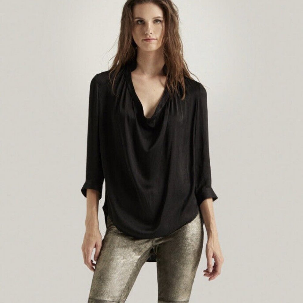 NWT HALSTON HERITAGE Drape Top Black Size 8 3/4 Sleeve Japanese Fabric $295